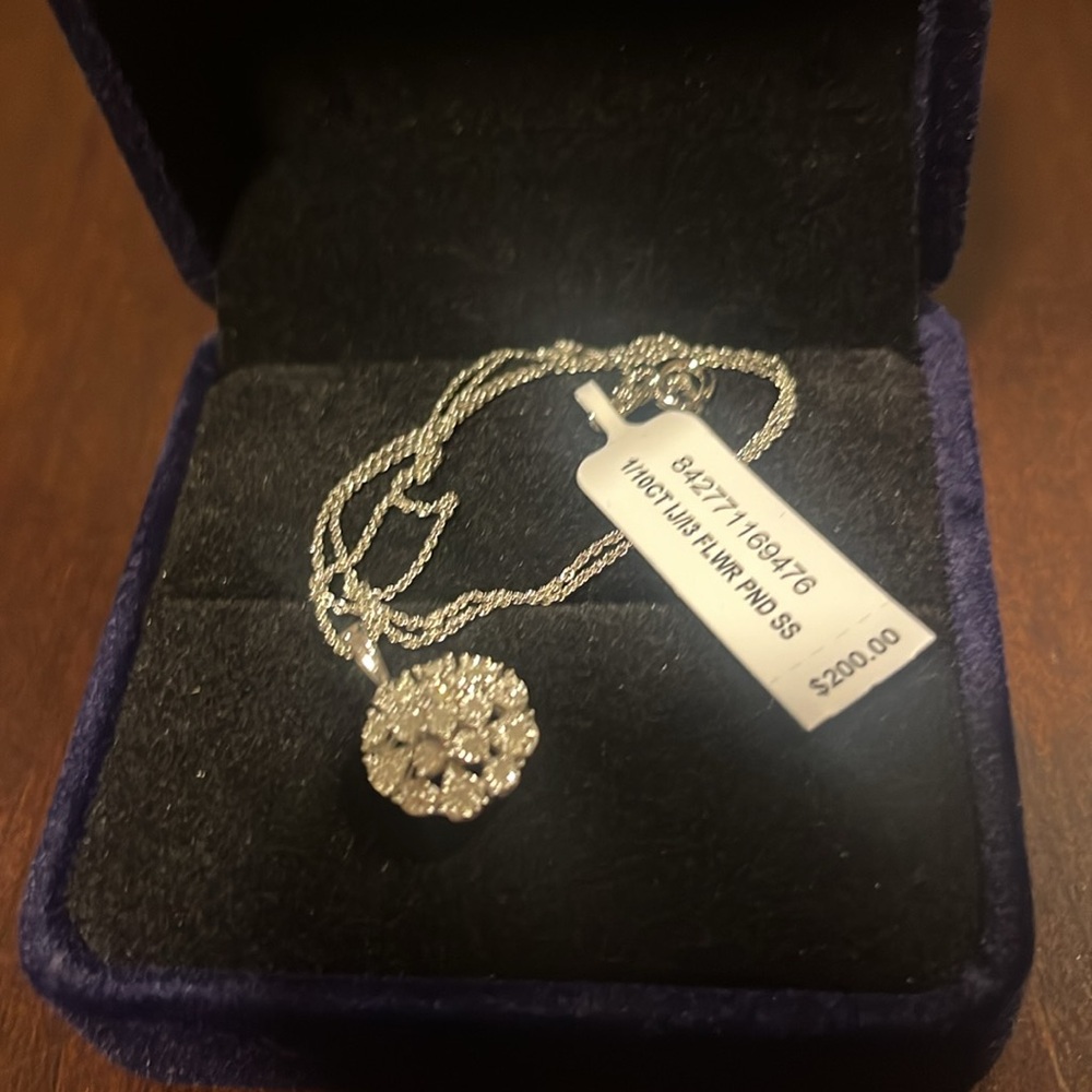 Diamond Flower Burst Cluster 18" Pendant Necklace in Sterling Silver - Picture 8 of 16